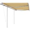 vidaXL Toldo retr&aacute;til autom&aacute;tico com postes 3,5x2,5 m amarelo e branco