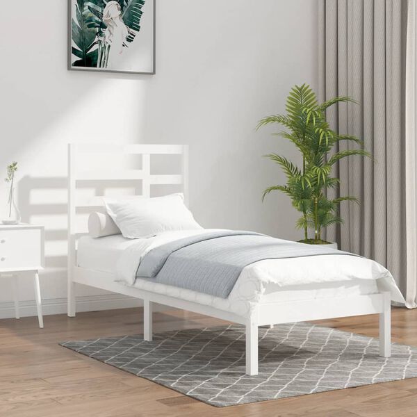 vidaXL Estrutura de cama solteiro 90x190 cm madeira maciça branco