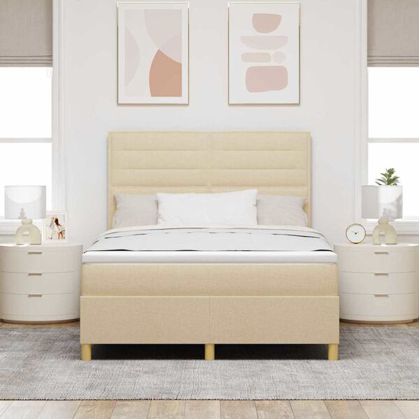 vidaXL Cama Box com colch&atilde;o com cabeceira Creme 140 x 190 cm tecido