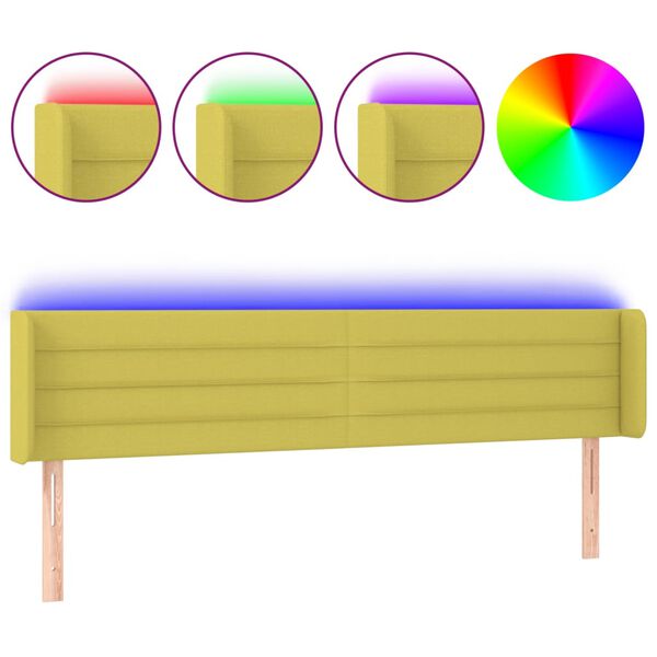 vidaXL Cabeceira de cama c/ luzes LED tecido 163x16x78/88 cm verde