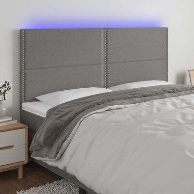 vidaXL Cabeceira de cama c/ LED tecido 180x5x118/128 cm cinza-escuro