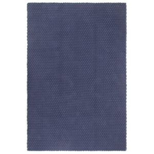 vidaXL Tapete retangular natural 160x230 cm algod&atilde;o azul marinho