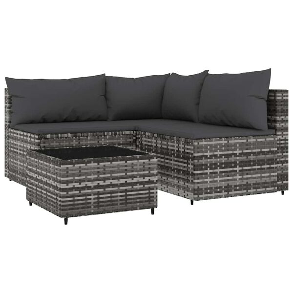vidaXL 4 pcs conjunto lounge de jardim c/ almofadões vime PE cinzento