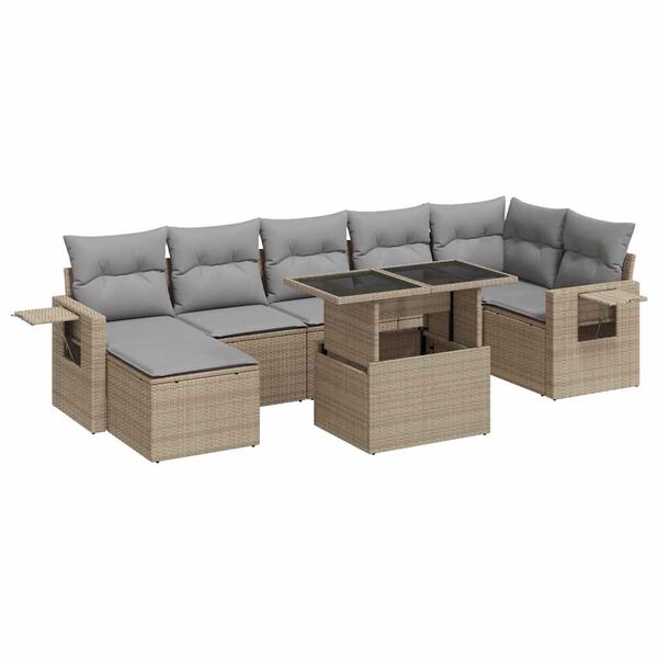 vidaXL 8 pcs conjunto de sof&aacute;s p/ jardim com almofad&otilde;es vime PE bege