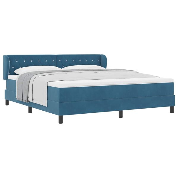 vidaXL Cama Box com colch&atilde;o Azul escuro 180 x 200 cm Veludo