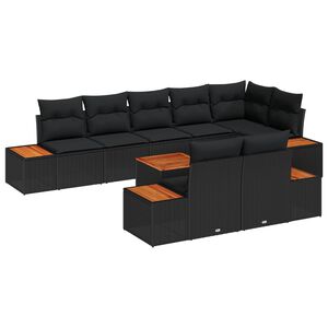 vidaXL Conjunto de Sof&aacute; de Jardim com almofada 8 pcs Preto Polirattan