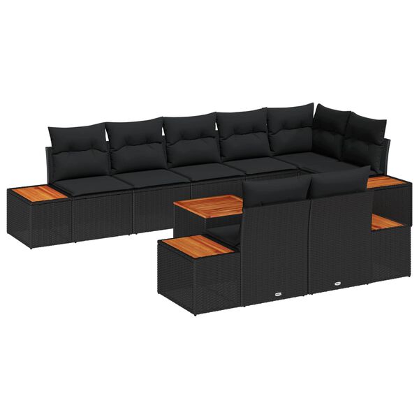 vidaXL Conjunto de Sof&aacute; de Jardim com almofada 8 pcs Preto Polirattan