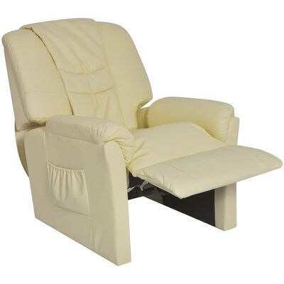 vidaXL Cadeira de massagens shiatsu couro artificial branco creme