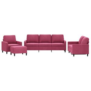 vidaXL 4 pcs conjunto de sof&aacute;s com almofad&otilde;es veludo vermelho tinto