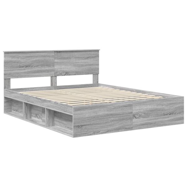 vidaXL Estrutura da Cama com cabeceira Cinza Sonoma 160 x 200 cm