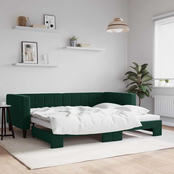 vidaXL Sof&aacute;-cama com gavet&atilde;o 90x200 cm veludo verde-escuro