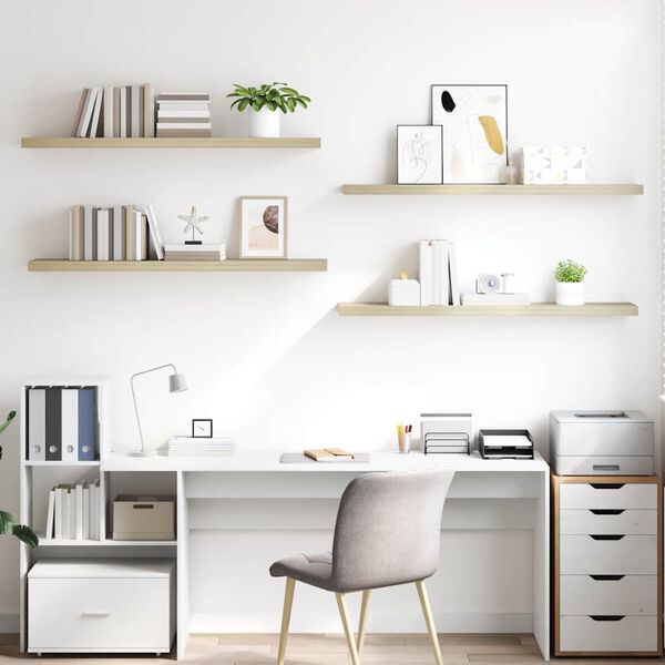 vidaXL Prateleiras parede suspensas 4 pcs 120x23,5x3,8cm MDF carvalho