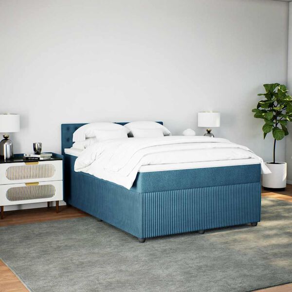 vidaXL Cama com molas/colch&atilde;o 160x200 cm veludo azul