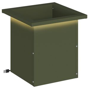 vidaXL Floreira de jardim com LED Verde-Azeitona 30 x 30 x 30 cm A&ccedil;o