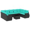 vidaXL Conjunto de sof&aacute; de jardim com 10 pe&ccedil;as e almofadas em rattan sint&eacute;tico preto