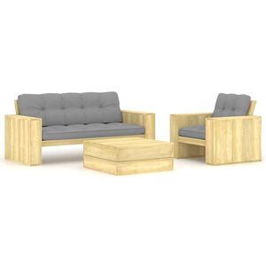 vidaXL 3 pcs conjunto lounge de jardim com almofad&otilde;es pinho impregnado