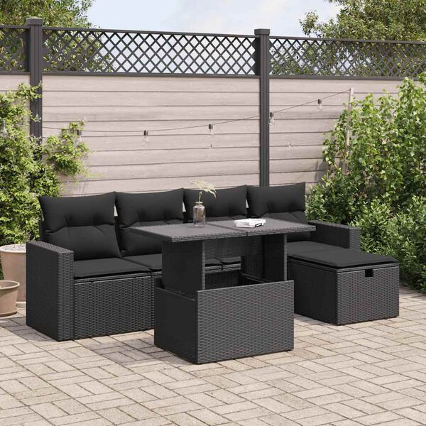 vidaXL 6 pcs conjunto sof&aacute;s de jardim c/ almofad&otilde;es vime PE preto
