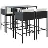 vidaXL 5 pcs conjunto de bar p/ jardim c/ almofad&otilde;es vime PE preto
