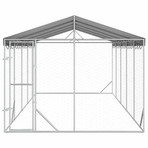 vidaXL Canil de exterior com teto 3x7,5x2,5 m a&ccedil;o galvanizado prateado