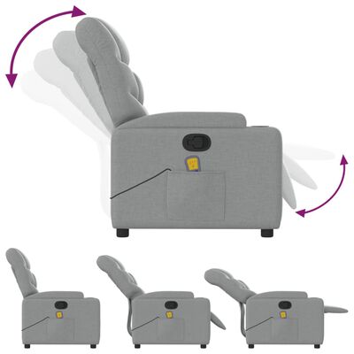 vidaXL Poltrona de massagens reclinável tecido cinzento-claro