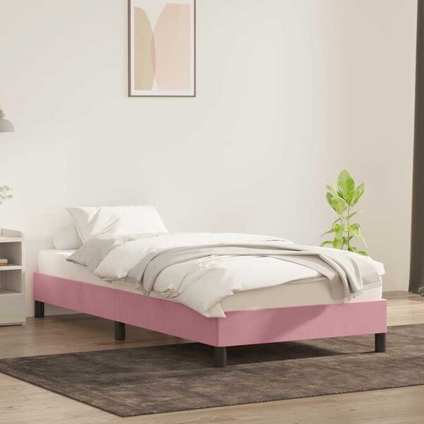 vidaXL Estrutura de cama com colchão 90x220 cm veludo rosa