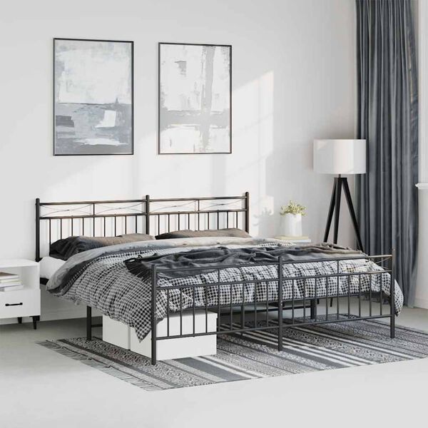 vidaXL Estrutura de cama com cabeceira e p&eacute;s 193x203 cm metal preto