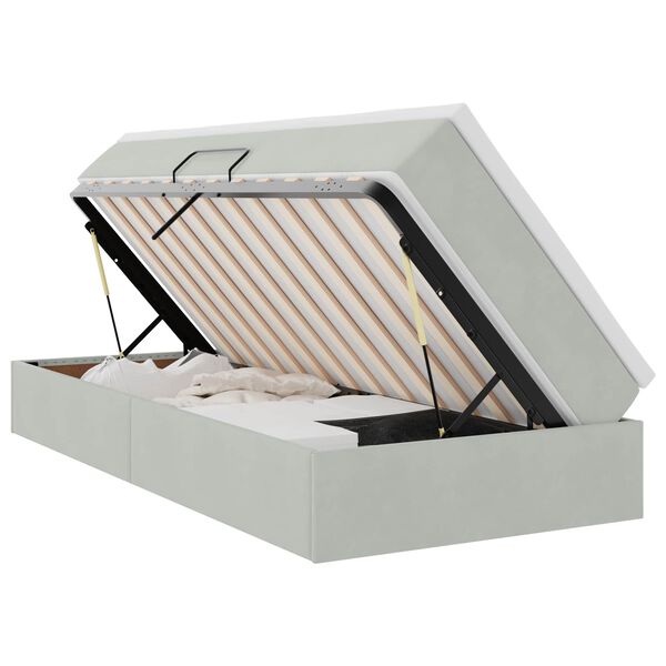 vidaXL Cama com arruma&ccedil;&atilde;o e colch&atilde;o Cinzento-claro 100 x 200 cm Veludo