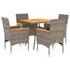 vidaXL 5 pcs conjunto jantar jardim c/ almofad&otilde;es vime PE/ac&aacute;cia cinza