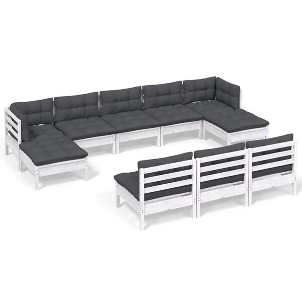 vidaXL 10 pcs conjunto lounge de jardim c/ almofad&otilde;es pinho branco