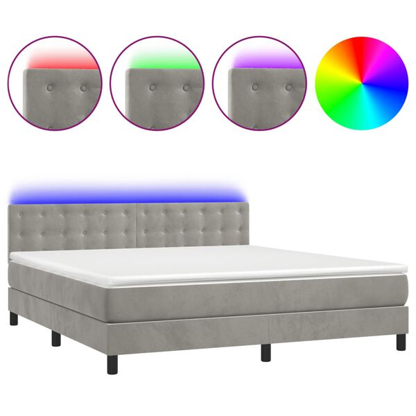 vidaXL Cama box spring c/ colch&atilde;o/LED 180x200 cm veludo cinzento-claro