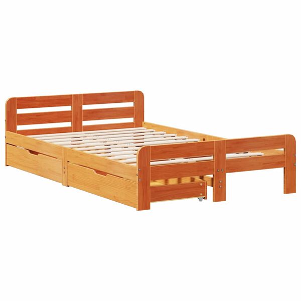 vidaXL Cama sem colch&atilde;o 135x190 cm madeira pinho maci&ccedil;a castanho-mel