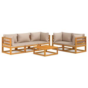 vidaXL 6pcs conj. lounge jardim madeira c/almofadões cinza-acastanhado