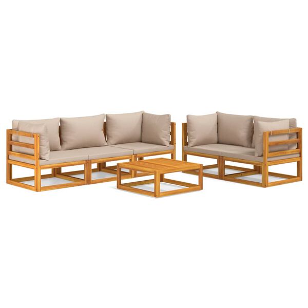 vidaXL 6pcs conj. lounge jardim madeira c/almofadões cinza-acastanhado