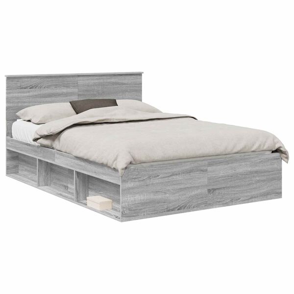 vidaXL Estrutura da Cama com cabeceira Cinza Sonoma 135 x 190 cm