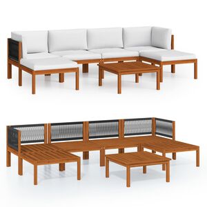 vidaXL Conjunto de lounge de jardim vidaXL com 7 pe&ccedil;as e almofadas em madeira de ac&aacute;cia creme e corda