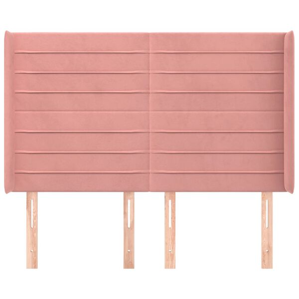vidaXL Cabeceira cama c/ abas veludo 147x16x118/128 cm rosa