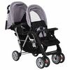 VidaXL Carrinho de beb&eacute; paralelo em a&ccedil;o cinzento e preto