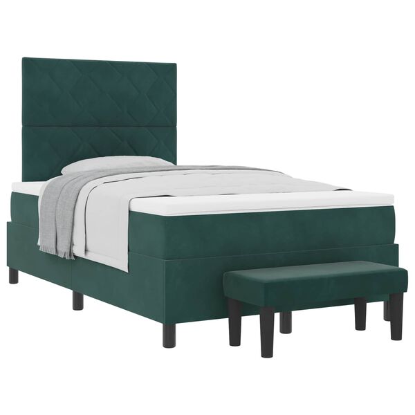 vidaXL Cama Box com colch&atilde;o Verde Escuro 120 x 190 cm Veludo