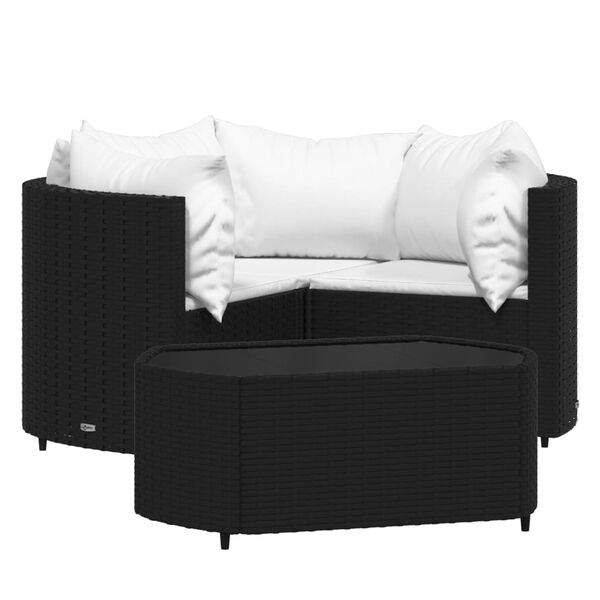 vidaXL 4 pcs conjunto lounge de jardim c/ almofadões vime PE preto