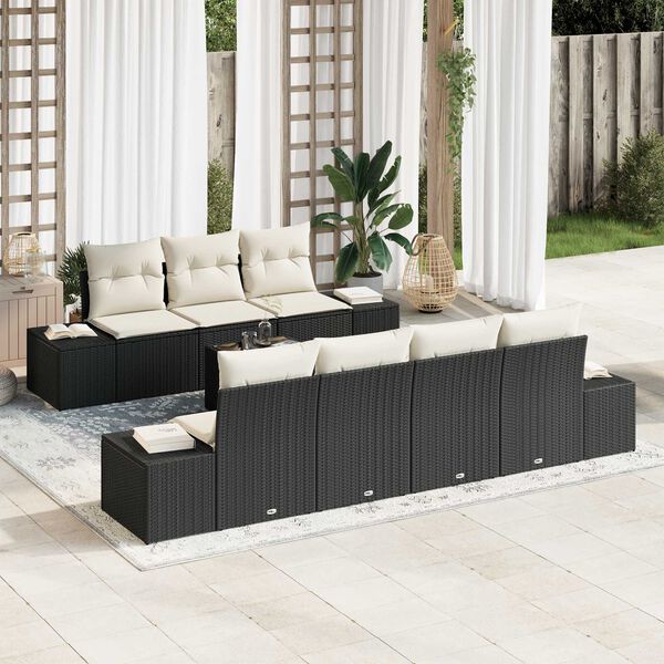 vidaXL Conjunto de Sof&aacute; de Jardim com almofada 8 pcs Preto vime PE