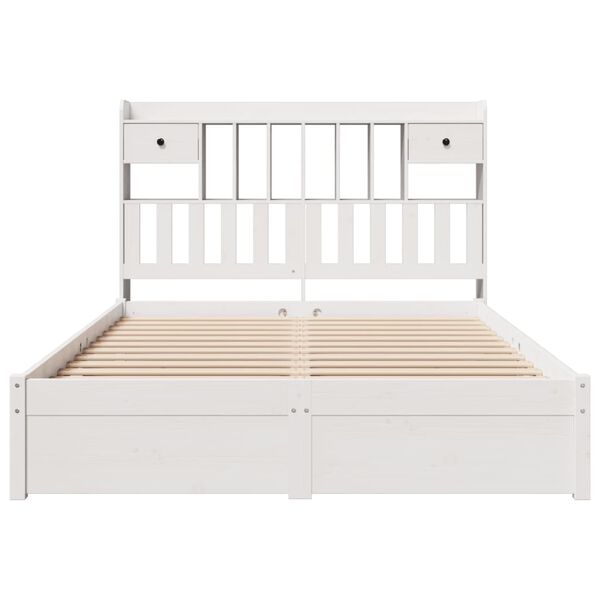 vidaXL Cama com estante sem colch&atilde;o 140x190 cm pinho maci&ccedil;o branco