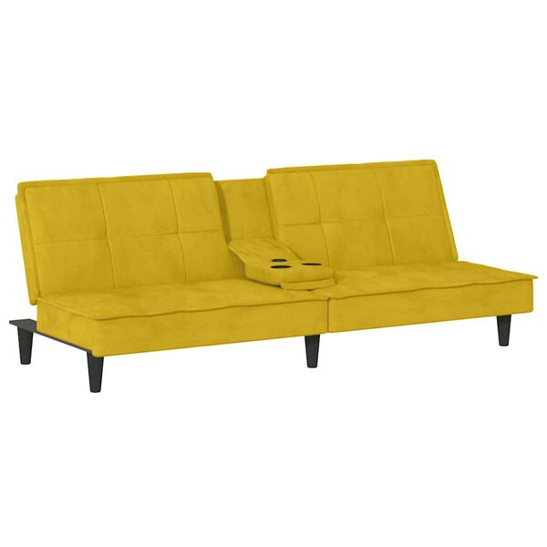 vidaXL Sof&aacute;-cama com suporte para copos veludo amarelo