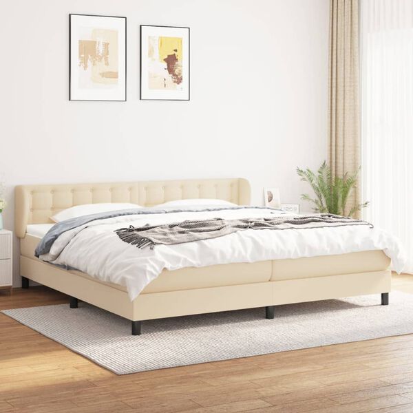 vidaXL Cama com molas/colch&atilde;o 200x200 cm tecido cor creme