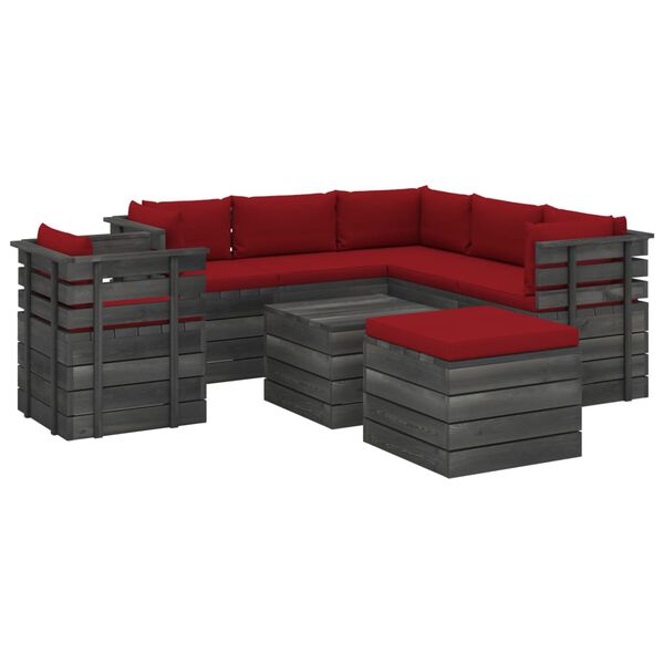vidaXL 8 pcs conjunto lounge de paletes com almofad&otilde;es pinho maci&ccedil;o