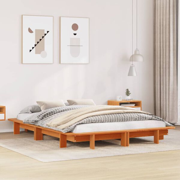 vidaXL Cama sem colch&atilde;o 135x190 cm madeira pinho maci&ccedil;a castanho-mel