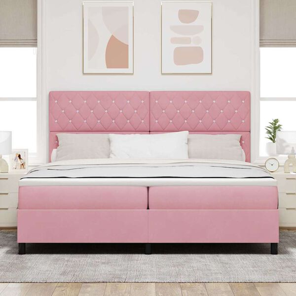 vidaXL Cama Box Spring LED com colch&atilde;o Rosa 200 x 200 cm Veludo