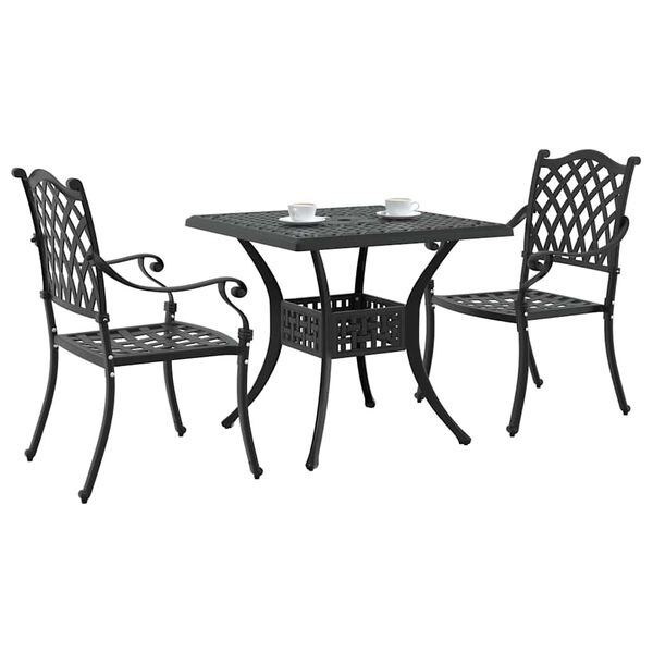 vidaXL Conjunto de Mesa de Jardim 3 pcs Preto Alum&iacute;nio Fundido