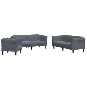 vidaXL 3 pcs conjunto de sof&aacute;s veludo cinzento-escuro