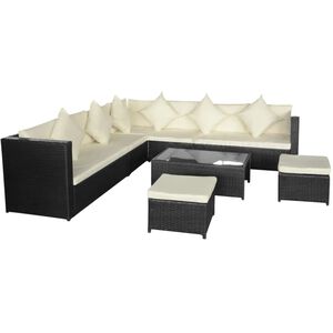 vidaXL 8 pcs conjunto lounge de jardim c/ almofad&otilde;es vime PE preto
