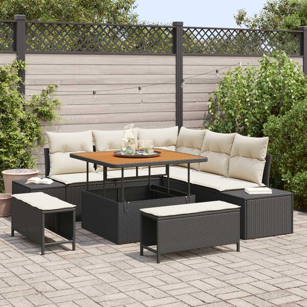 vidaXL Conjunto de Sof&aacute; de Jardim 8 pcs Preto Rattan Sint&eacute;tico